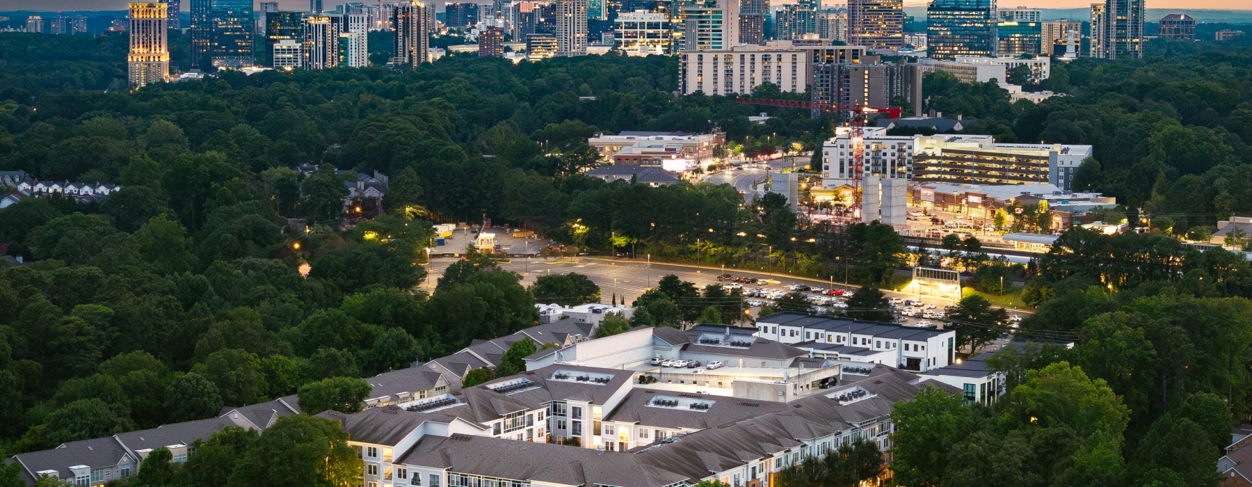 Northeast Atlanta skyline seen from Avanti Brookhaven apartments near Oglethorpe University.